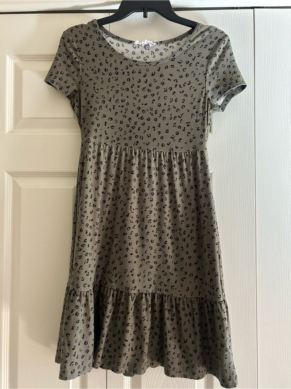 Pink Rose Olive Green Leopard Print Mini Dress